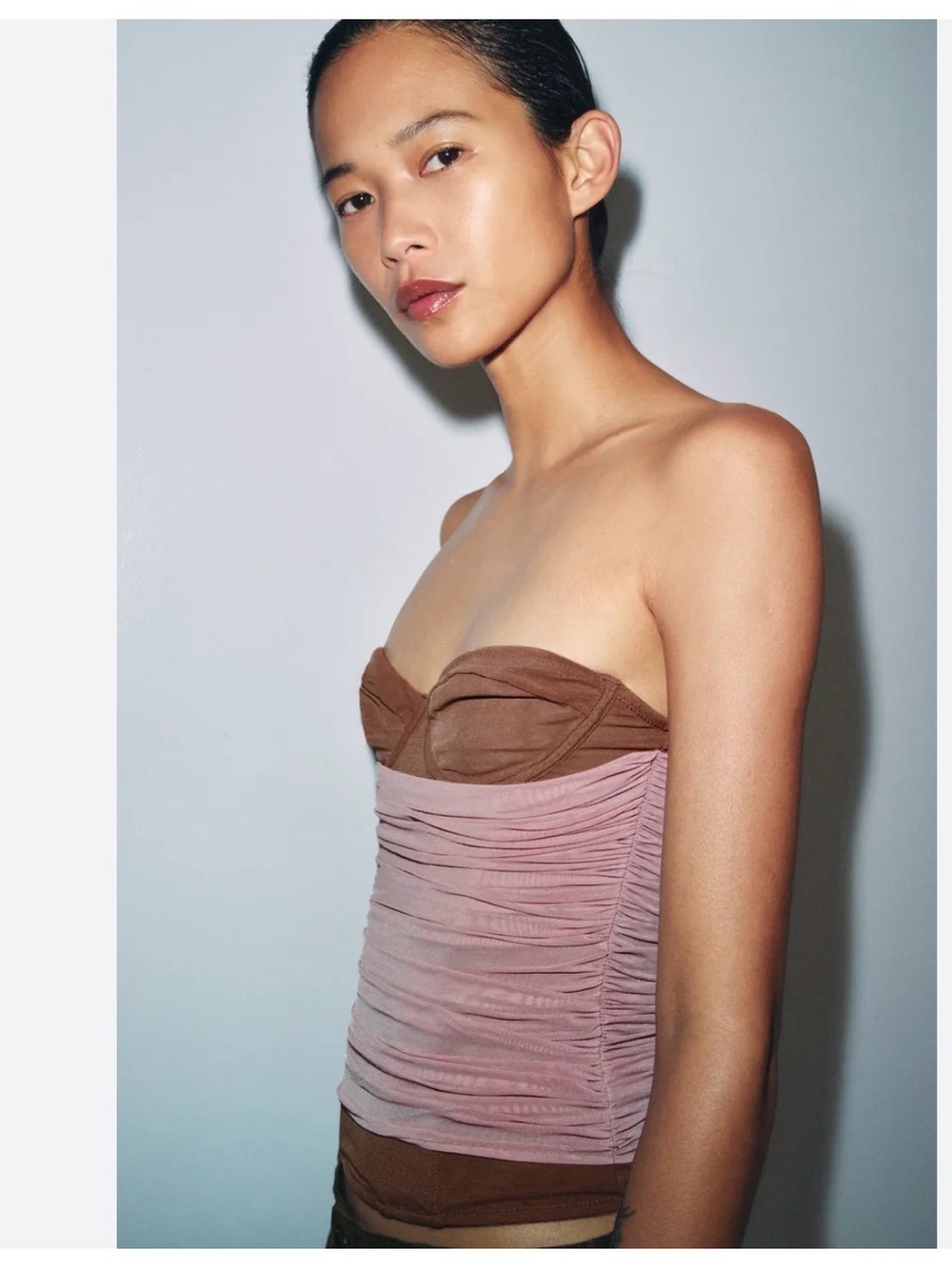 Zara Strapless Ruched Contrast Tulle Bustier Corset